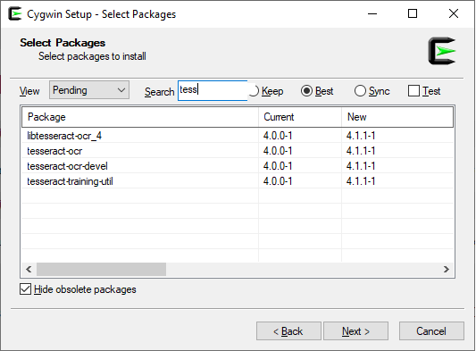Cygwin package selection